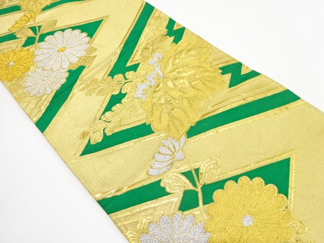 JAPANESE KIMONO / ANTIQUE FUKURO OBI / SILK / WOVEN KIKU & PAULOWNIA